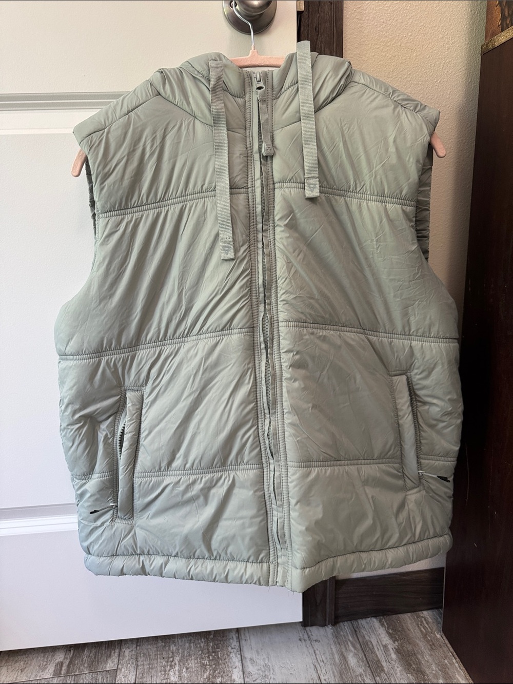 Women's Quilted Hooded Vest in Light Sage